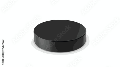 Realistic black rubber hockey puck isolated on white