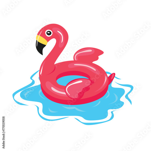Swimming ring vector in flamingo shape. Inflatable float, inflatable pool float clipart. Water lifebuoy. Summer element. Hello summer concept.  Cartoon flat vector isolated on white background. © tranle1990