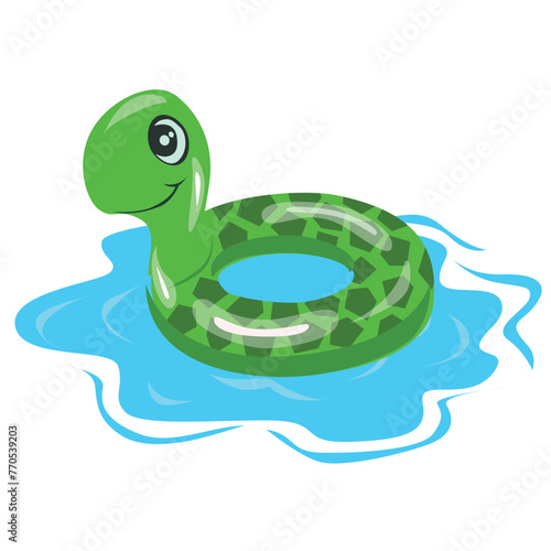 Swimming ring vector in turtle shape. Inflatable float, inflatable pool float clipart. Water lifebuoy. Summer element. Hello summer concept.  Cartoon flat vector isolated on white background.