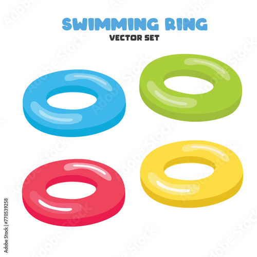 Swimming ring vector in cartoon style. Inflatable float, inflatable pool float clipart. Water lifebuoy or saver. Summer element. Hello summer concept.  Flat vector isolated on white background.