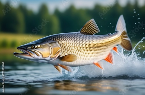Freshwater pike in the water. Fishing concept. Background with selective focus.