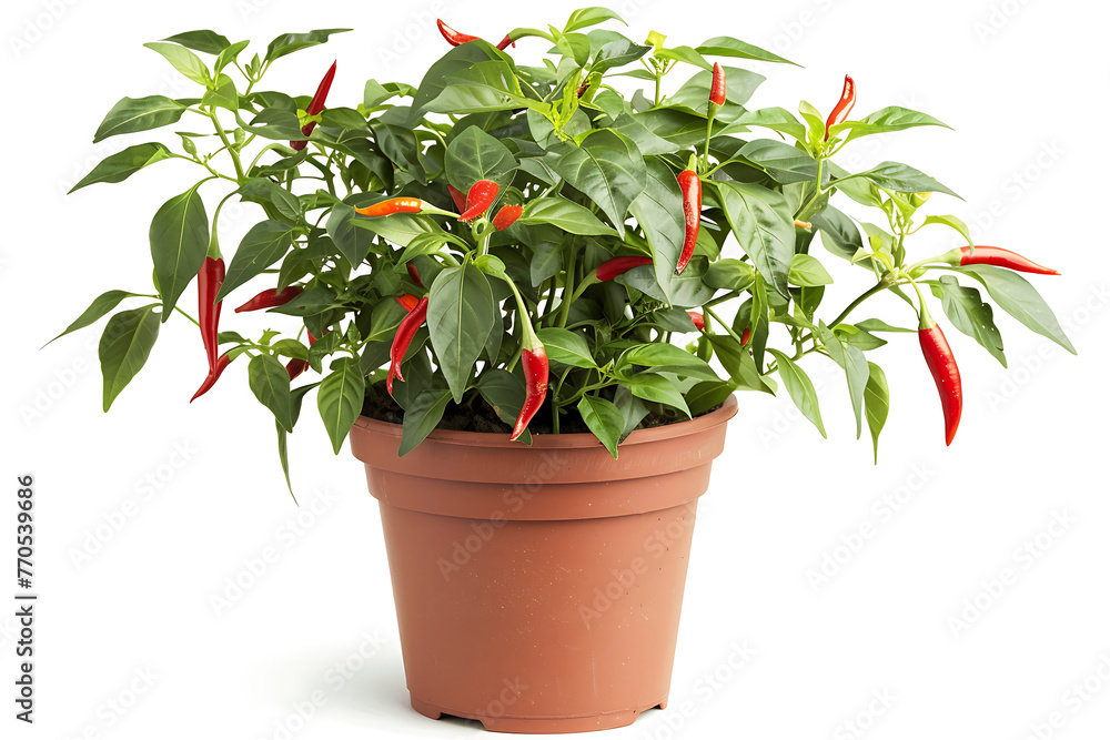 chili plant potted isolated on white background