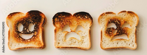 Set of toasts with emoji faces and different levels of burn 