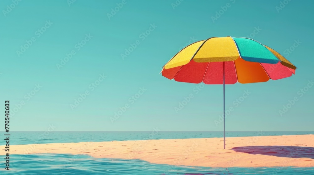 Colorful Striped Beach Umbrella Offering Shade and Relaxation in Tropical Paradise