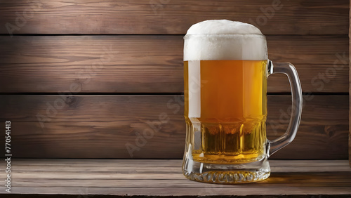 a beer mug on a wooden background.copy space