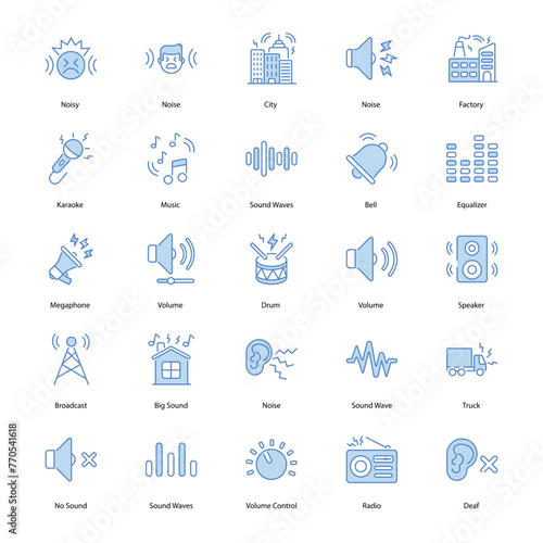 Sound and Noise vector icons set such as, ound waves, volume control, speaker, headphones, audio symbol, stock illustration photo