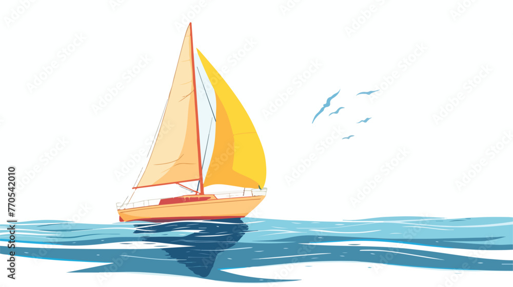 Sail with a small boat flat vector isolated on white