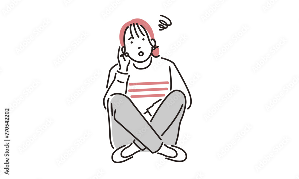 座って考え込む女性 座って考え込む女性