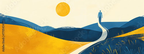 Abstract person walking a path illustration with copy space