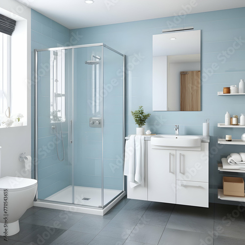 Modern bathroom interior design. 3d rendering. Bathroom with shower