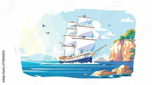 Ship in Mediterranean sea near Cyprus coast flat vector