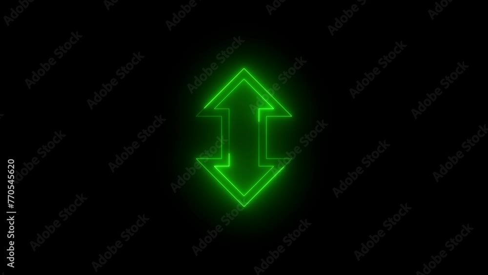 Neon glowing green color up down direction arrow icon animation black background Neon glowing green color up down direction arrow icon animation black background