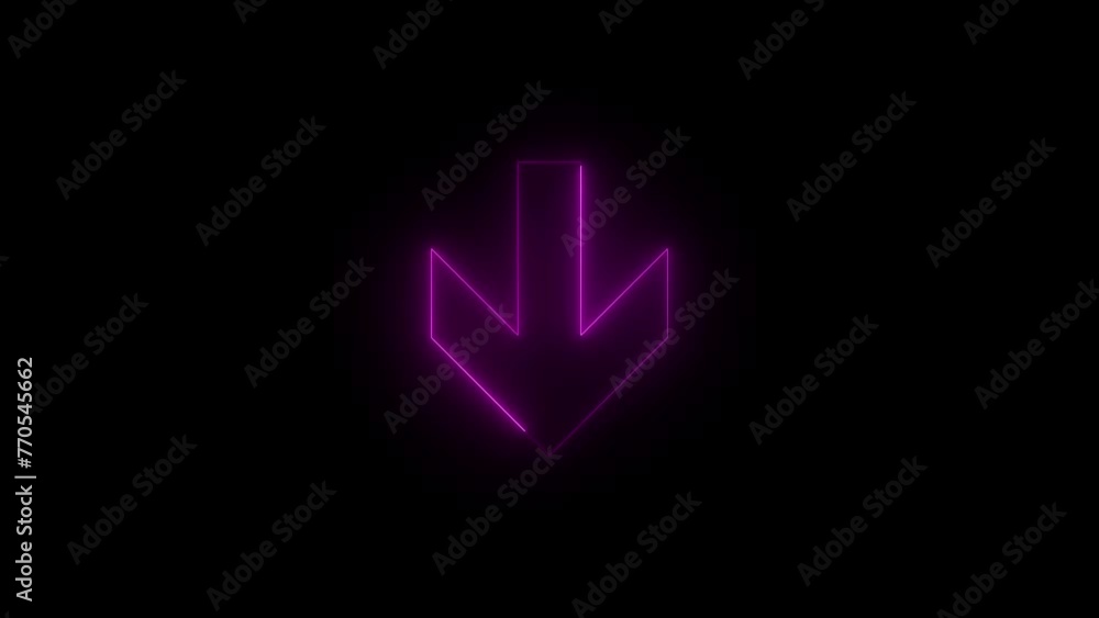 Neon glowing pink color bold down arrow direction icon animation black background Neon glowing pink color bold down arrow direction icon animation black background