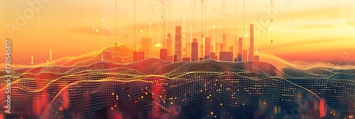Smart city and abstract dot point connect with gradient line and aesthetic Intricate wave line design photo