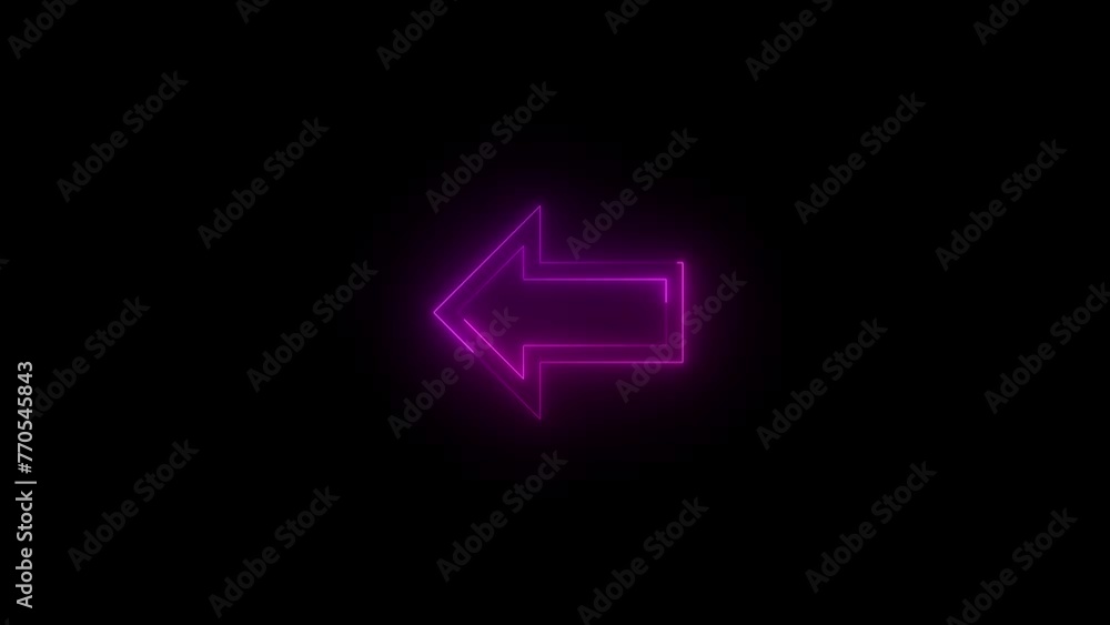 Neon glowing pink color left direction arrow icon animation black background Neon glowing pink color left direction arrow icon animation black background