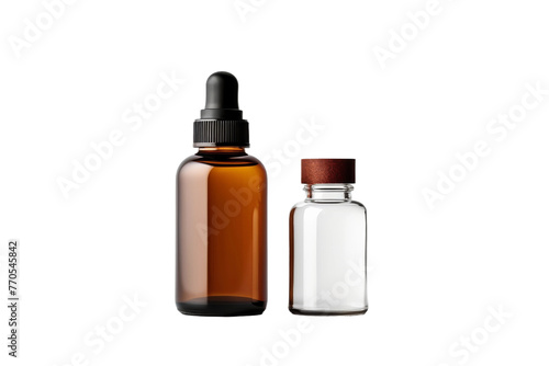 Two Bottles With Droppers Side by Side. On a White or Clear Surface PNG Transparent Background.