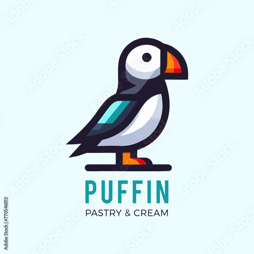 Puffin Bird With Orange Beak Vector Logo