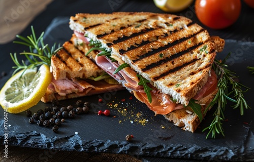 vibrant food of an old fashioned Grilled bread sandwich with salad