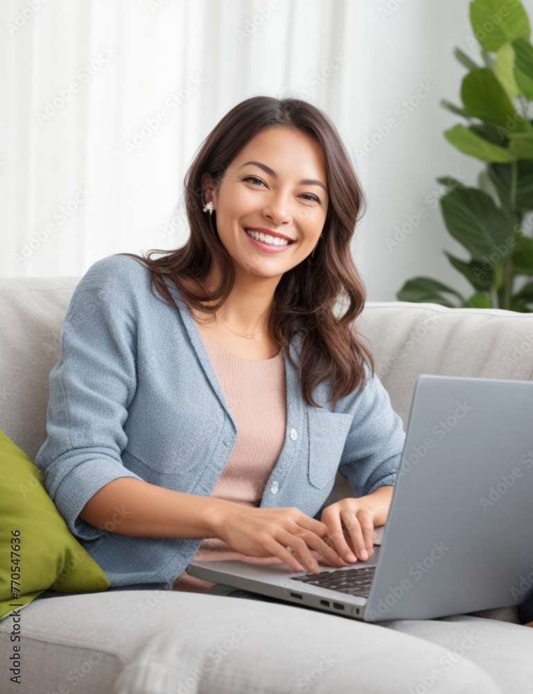 Smiling_woman_using_laptop_and_checking_email_while_sitting_on_sofa Smiling_woman_using_laptop_and_checking_email_while_sitting_on_sofa