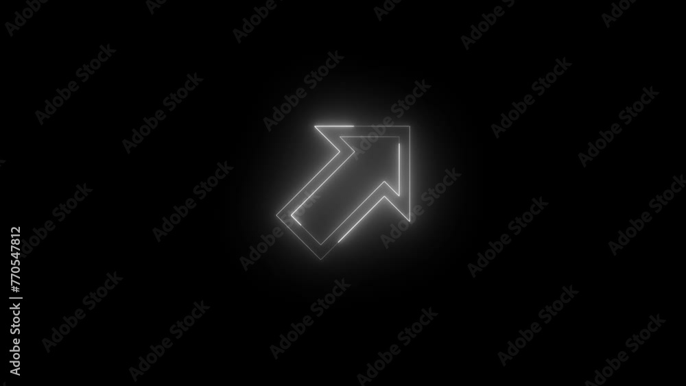Neon glowing white color up right direction arrow icon animation black background Neon glowing white color up right direction arrow icon animation black background