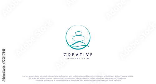 Stone rock balancing with leaf logo design vector inspiration.