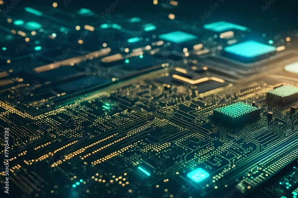 Technology Background concept. Futuristic Electronic Circuit Board with Microchips and Processors