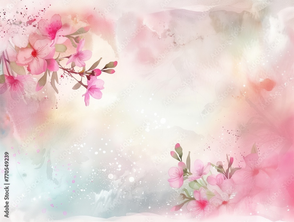  Watercolor Floral Sakura Background for Artistic Design - obrazy, fototapety, plakaty 