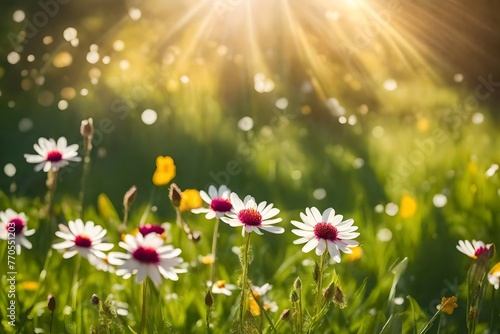 Meadow flowers in the sun in spring