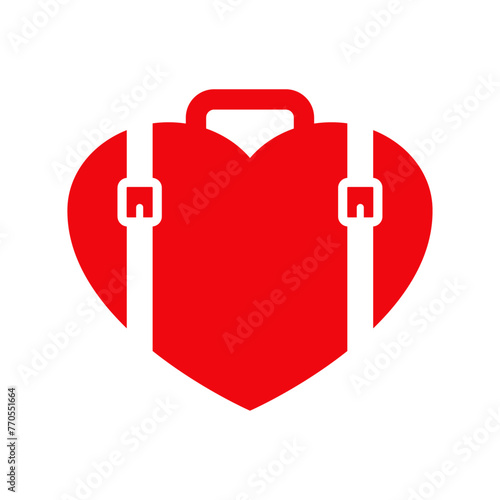 Logo i love travel. Silueta de maleta de viaje con forma de corazón para agencia de viajes