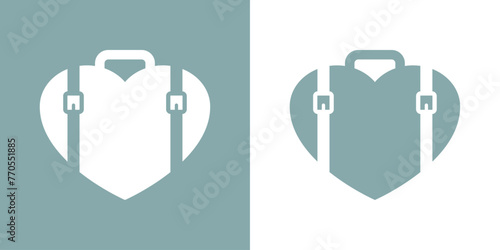 Logo i love travel. Silueta de maleta de viaje con forma de corazón para agencia de viajes