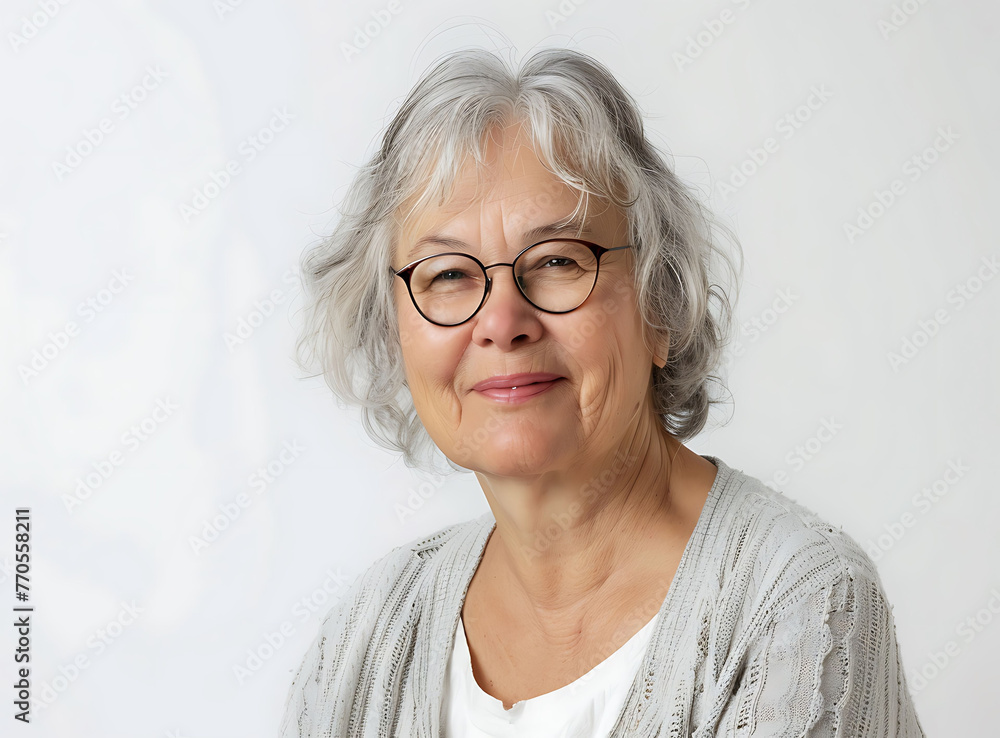 portrait of happy senior woman, white background, studio shot, white , looking at the camera with a smile portrait of happy senior woman, white background, studio shot, white , looking at the camera with a smile
