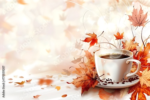 cup of coffee with autumn leaves
