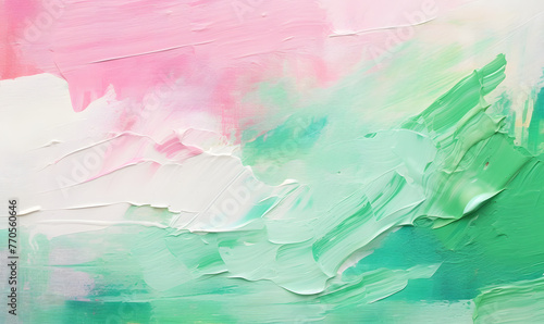 Closeup of abstract rough colorful green pink white colors art painting texture background wallpaper, Generative AI