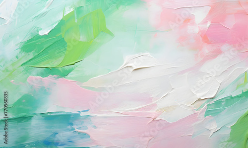Closeup of abstract rough colorful green pink white colors art painting texture background wallpaper, Generative AI
