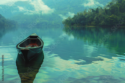 a large canoe floating in a lake in chiang mai in the s b91daf3c-b5ac-4f4f-9bc5-cdcb552dd528 photo