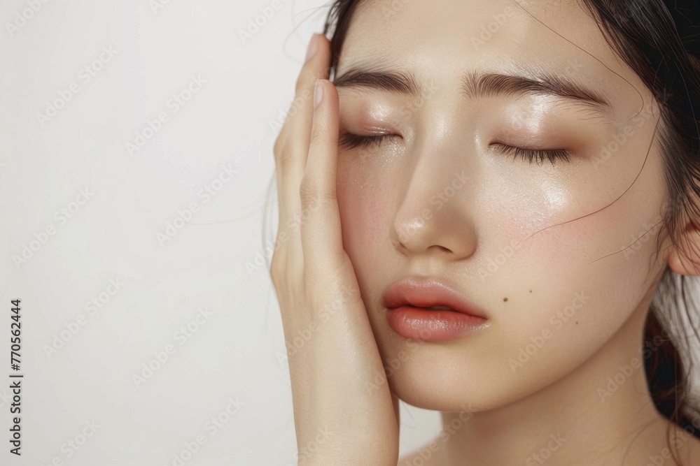 Naklejka premium 頭痛で体調が悪い女性（風邪・自律神経・五月病・体調不良）