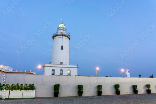La Farola de Malaga (Malaga lighthouse) at evening, Andalusia, Spain