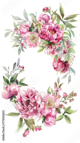 wreath of flowers in watercolor style on white background © YauheniyaA