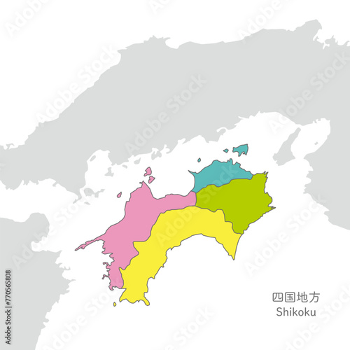 四国地方、四国地方の各県の地図、カラフルで明るい