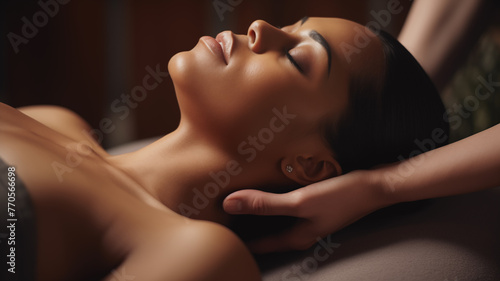 Young woman enjoying massage in Spa salon