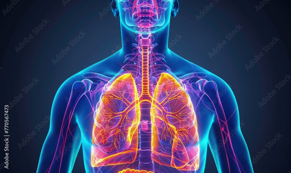 3d render of human lungs in medical background, front view. lungs anatomy with human body front view. 3d render of human lungs in medical background, front view. lungs anatomy with human body front view.