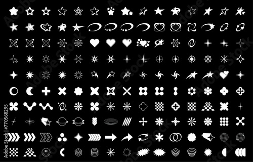 Set with different Y2k elements for design. Retro Trendy geometric brutalism forms, memphis elements. Simple shapes forms, symbols and frames y2k style. vector