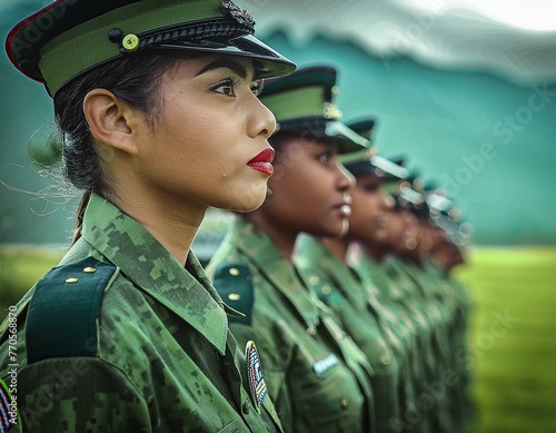 Unity in Service: Female Soldiers Standing in Uniform Formation photo