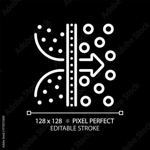 Osmosis white linear icon for dark theme. Educational diagram. Water filtration, purification. Osmotic pressure. Thin line illustration. Isolated symbol for night mode. Editable stroke. Pixel perfect