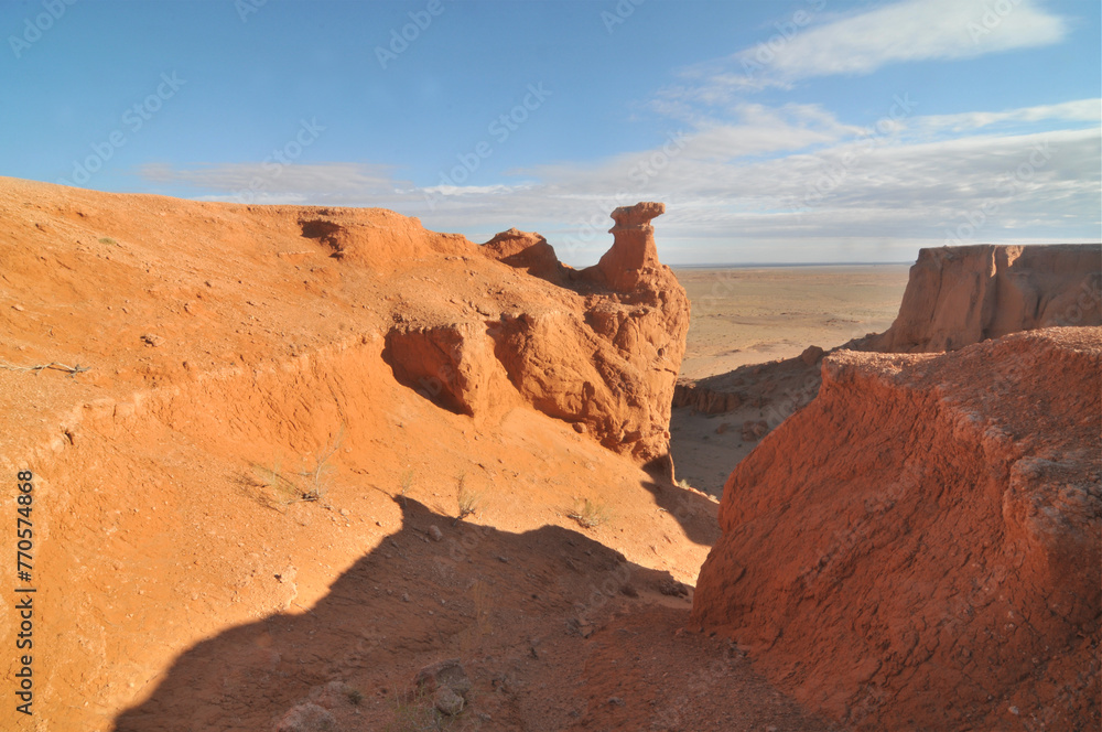 View on Bayanzag Flaming Cliffs  on the Mongolian Gobi desert containing fossils of jurassic dinosaurs