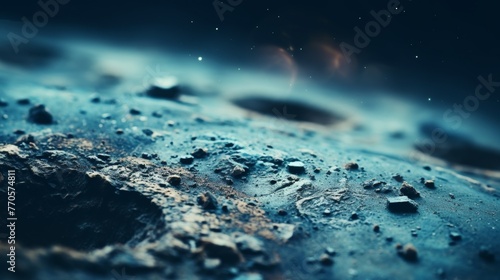 Detailed macro shot of textured planet surface with craters, close-up view of intricate patterns