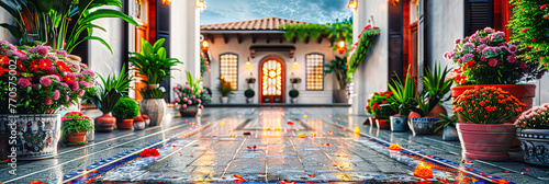 Elegant Home Entrance with a Modern Twist, Showcasing a Beautiful Blend of Traditional Architecture and Green Landscaping