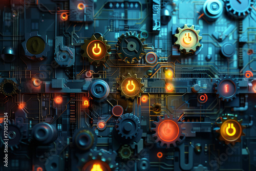 An abstract representation of cybersecurity, featuring interconnected gears and lock mechanisms symbolizing the complex and interdependent nature of digital protocols.