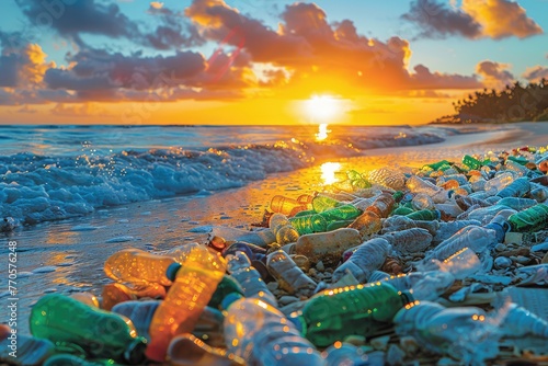 huge pile of plastic rubbish on tropical beach professional photography photo