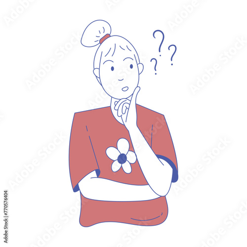 illustration of a contemplating woman. Expression of thinking and contemplation. Vector illustration in cartoon style